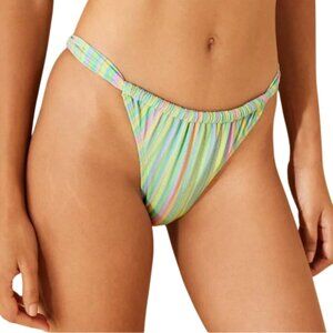 Striped Sparkle Low-Rise Extra High Leg Adjustable Coverage Bikini Bottom